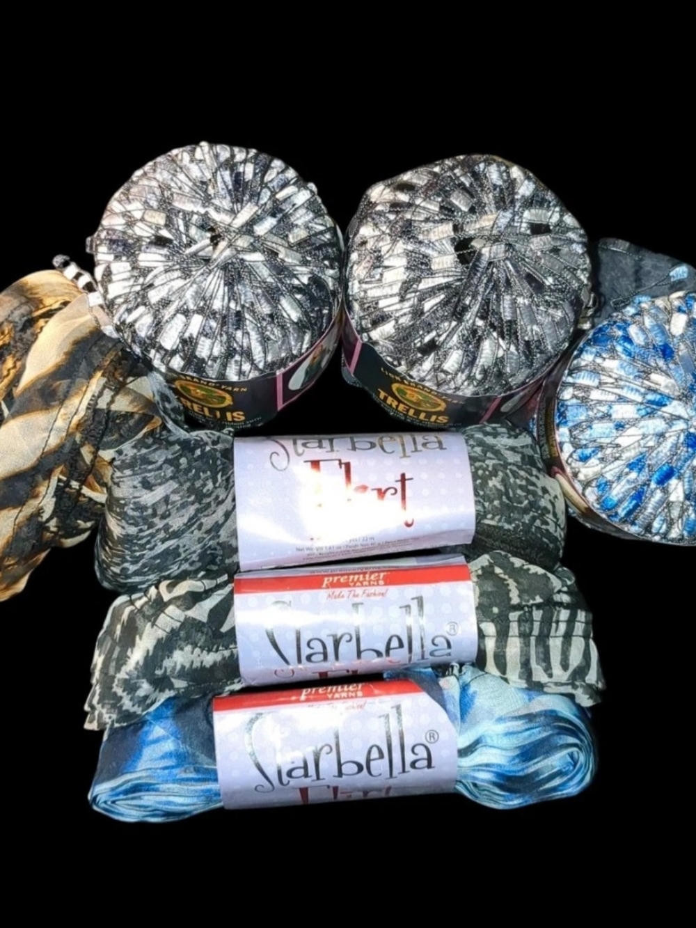 Set of 7 Trellis, Starbella Flirt Ribbon Yarn